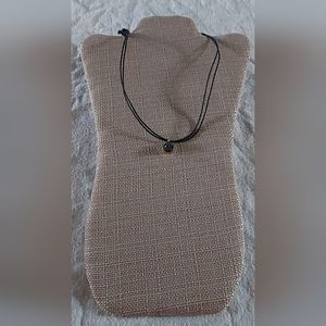New Handmade Black Quartz Charm & Black 2-Strand Leather Necklace